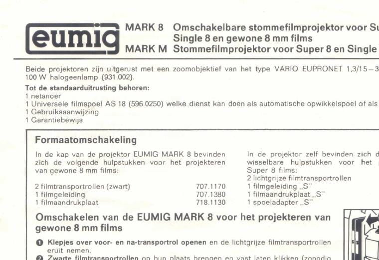 Eumig Mark 8 Mark M Gebruikshandleiding Nederlands