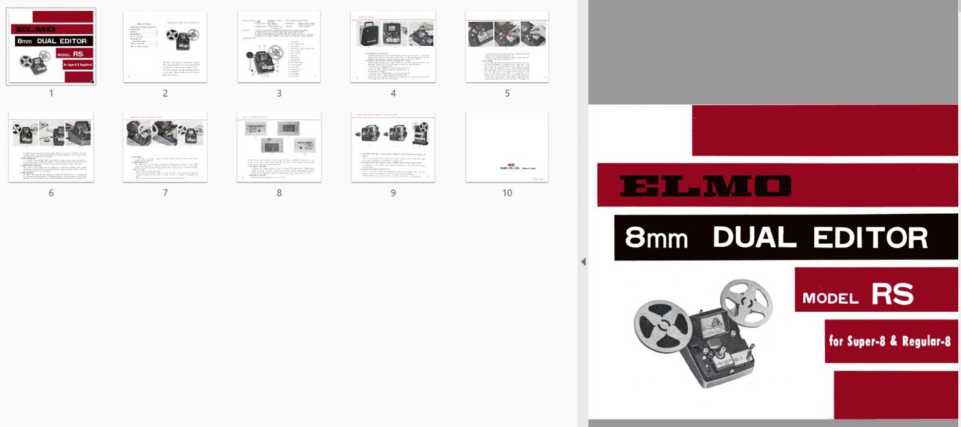 Elmo 8mm dual editor model RS Gebruikshandleiding, Talen: Engels