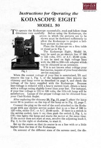 Kodak Kodascope Eight Model 50 Gebruikshandleiding, Talen: Engels