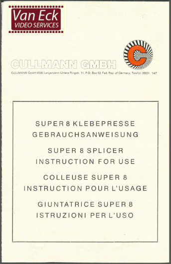 Cullmann super8 splicer User manual Deutsch English Francais Espanol