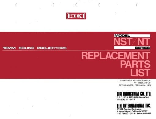 Eiki NST / NT series Onderdelenhandleiding, Talen: Engels