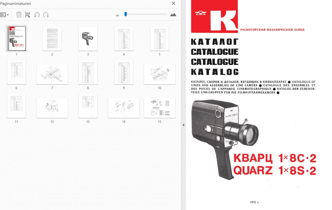 Quarz 1x8S-2 Onderdelenhandleiding, Talen: Duits Engels Frans Russisch preview