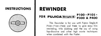 Fujica Single-8 Rewinder P100 P105 P300 P400 Gebruikshandleiding, Talen: Engels Japans cover