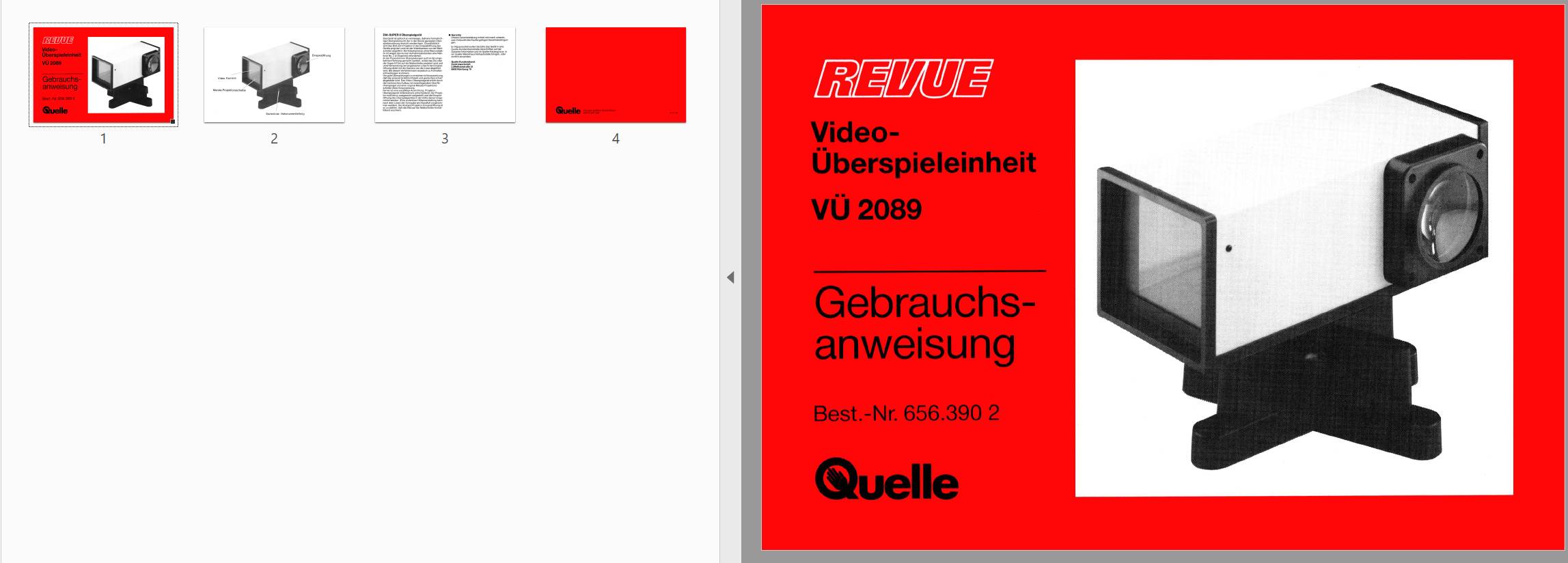 Revue Video-Überspieleinheit (Video transfer) VÜ 2089 Gebruikshandleiding, Talen: Duits preview