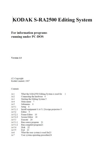 Kodak S-RA2500 Editing System Gebruikshandleiding, Talen: Engels cover