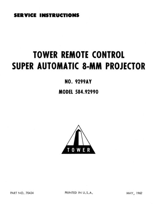 Sears TOWER Remote Control super automatic 8-mm projector - 9299AY (584.92990) Onderdelen- en service handleiding, Talen: Engels cover