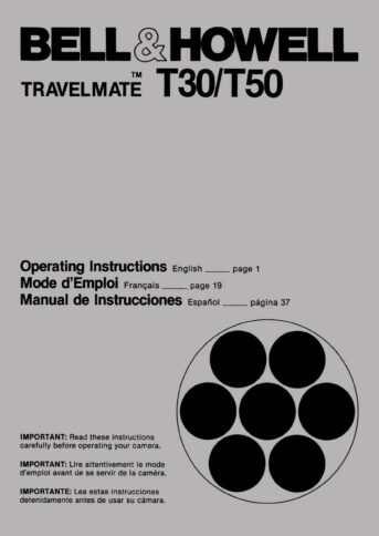 Bell & Howell TRAVELMATE T30 T50 Gebruikshandleiding, Talen: Engels Frans Spaans cover