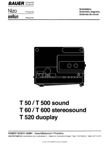 Bauer T50 T60 T500 T600 T520 Onderdelenhandleiding, Talen: Duits Engels Frans cover