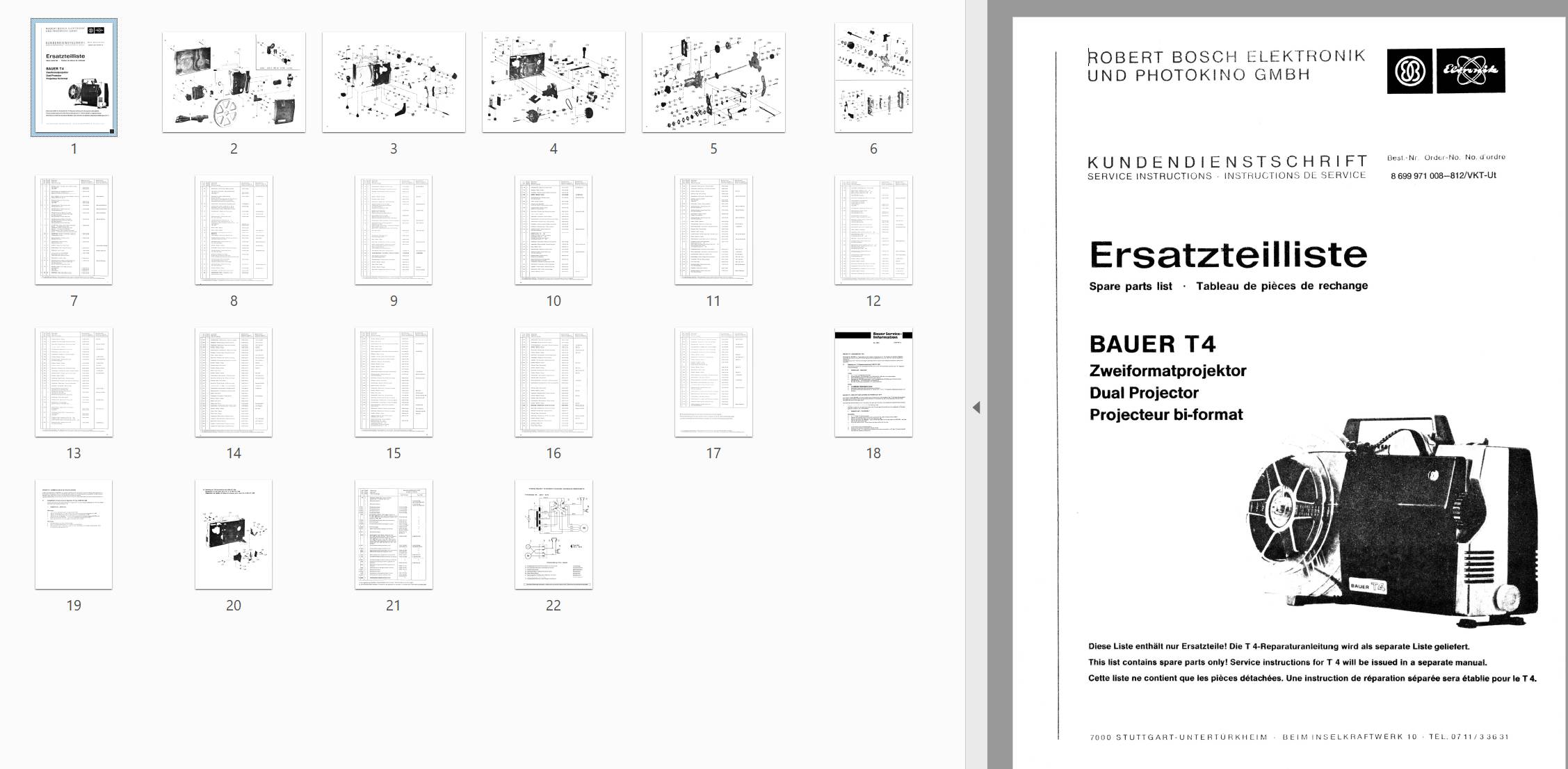 Bauer T4 Onderdelenhandleiding, Talen: Duits Engels Frans preview