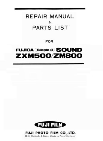 Fujica ZXM500 ZM800 Onderdelen- en service handleiding, Talen: Engels cover