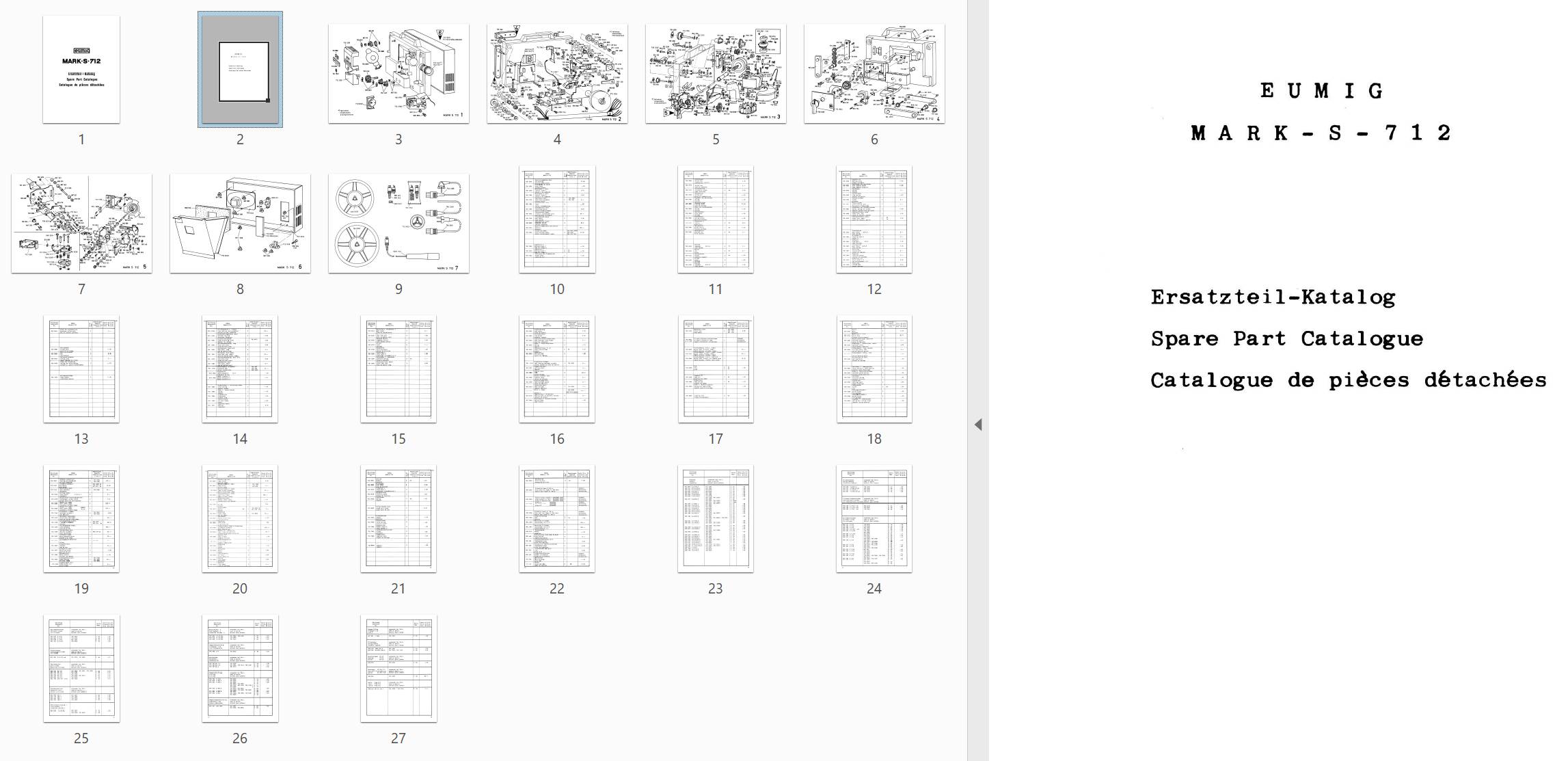 Eumig Mark S 712 Service handleiding, Talen: Duits Engels Frans preview