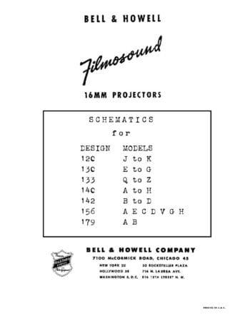 Bell & Howell Design 120,130,133,140,142,156,179 - Schematics Service handleiding, Talen: Engels cover