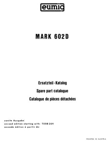 Eumig Mark 602D Onderdelenhandleiding, Talen: Duits Engels Frans cover