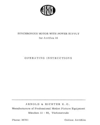 Arri Arriflex 16 - Synchronous motor with power supply gebruikshandleiding, Talen: Engels cover