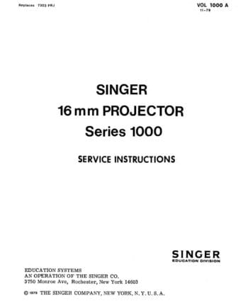 Singer 16mm projector 1000 series service handleiding + onderdelenhandleiding, Talen: Engels cover